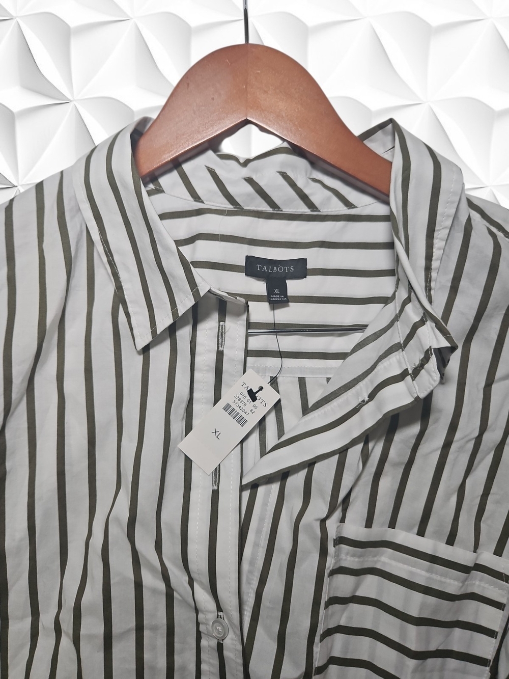 ​Talbots Olive Green Striped Poplin Button Down‎ Blouse Size XL NWT - Picture 3 of 7
